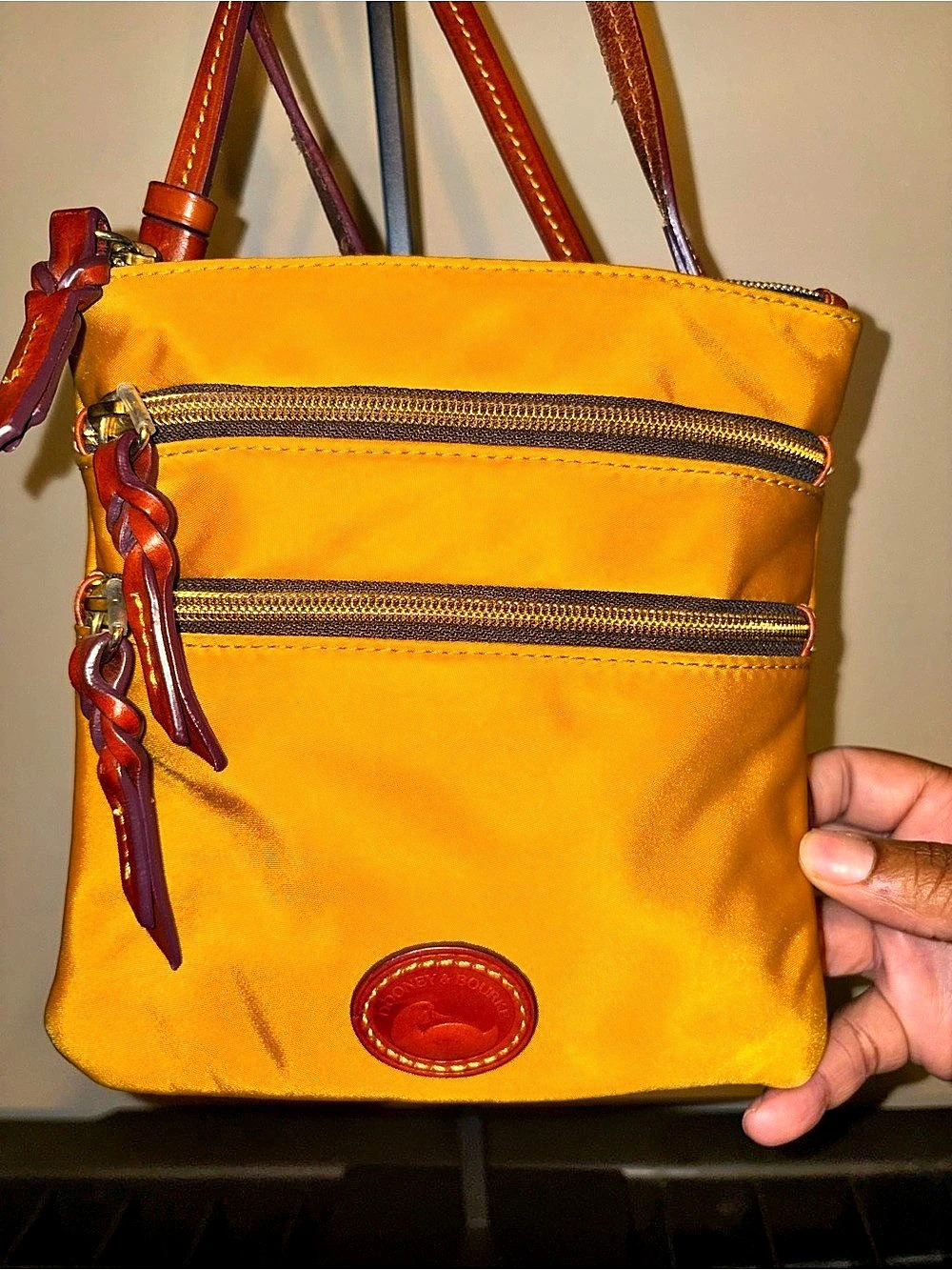 Dooney & Bourke Nylon North South Triple Zip Crossbody Yellow Bag
